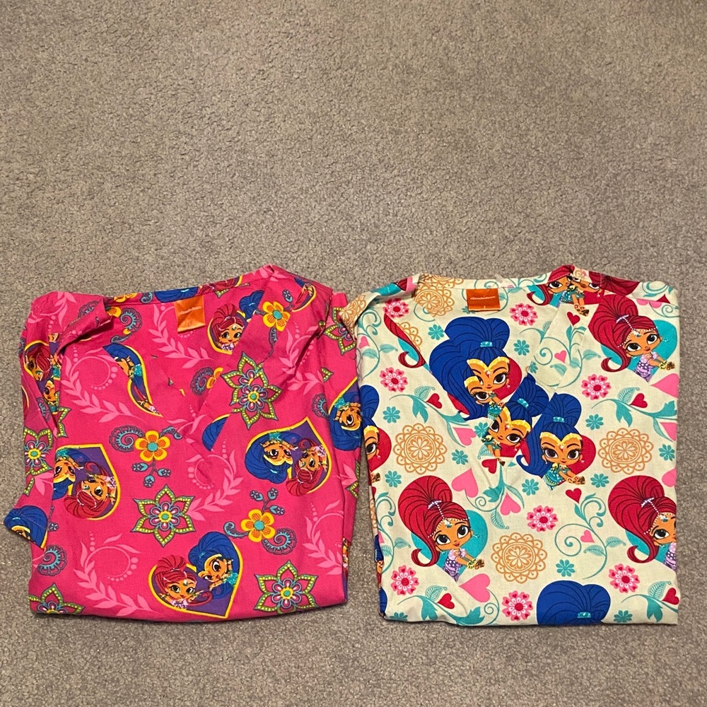 Nickelodeon Shimmer & Shine Character Print Scrub Tops (Bundle)